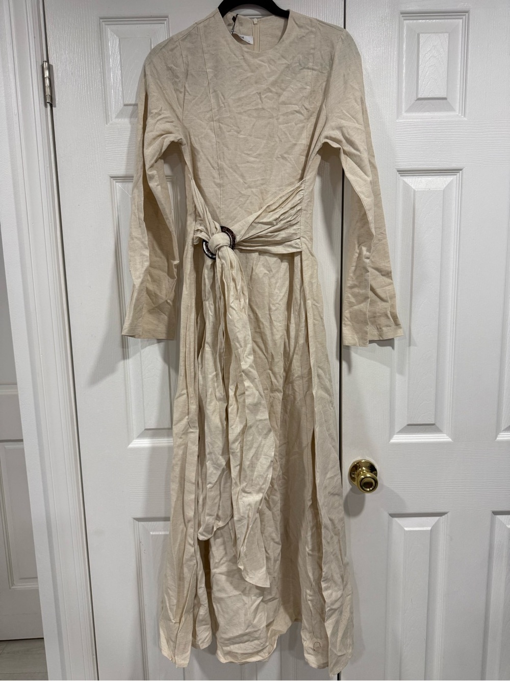 Touche prive Long Sleeve Cream Tie-Waist Maxi Dress